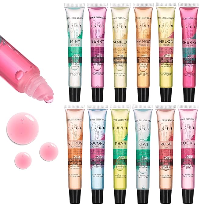 Expressions 12pc Lip Gloss Lip Oil Collection – Lip Gloss Tubes with Essential Oils, Moisturizing, Hydrating Lip Glosses, Lip Glow Oil, Hydrating Lip Balm-Velvo Beauty