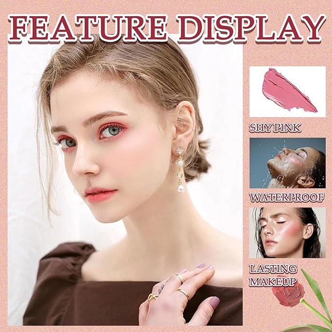 Cream Blush Stick,Multi-Use Makeup Blush Stick,Blendable Long Lasting Waterproof Blush Stick,Soft Tinted Moisturizer Cream Face Blush Makeup Stick for Cheeks & Lips Tint (#01 Shy Pink)-Velvo Beauty