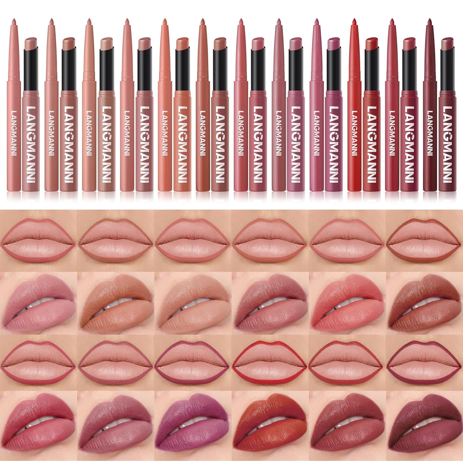 Jolilab 8Pcs Lip Set: 4 Colors Lip Liner+4 Colors Lipstick, Matte/Creamy,Smooth Creamy Texture,Long-Lasting,Bold/Nude Shades for Daily/Party, Vegan, Gift for Makeup Lovers.(#01+06+09+11)-Velvo Beauty