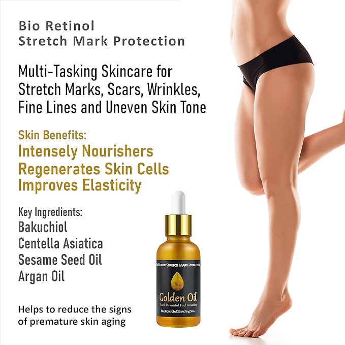 Stretch Mark & Scar Treatment & Protection– Bio Retinol Face & Body Oil for Treating Scars, Stretchmarks & Uneven Skin Tone. Contains Bakuchiol, Essential Vitamins & Nourishing Oils - 1.0 Fl Oz-Velvo Beauty