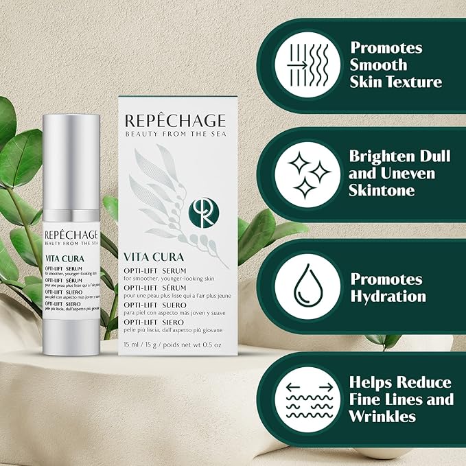 Repechage Vita Cura Opti-Lift Serum - Anti Aging Eye Contour Lifting Effect to Smooth Out Look of Wrinkles and Crow's Feet with Almond Protein, Seaweed Extracts, and Peptides, 15ml /0.5fl oz.-Velvo Beauty