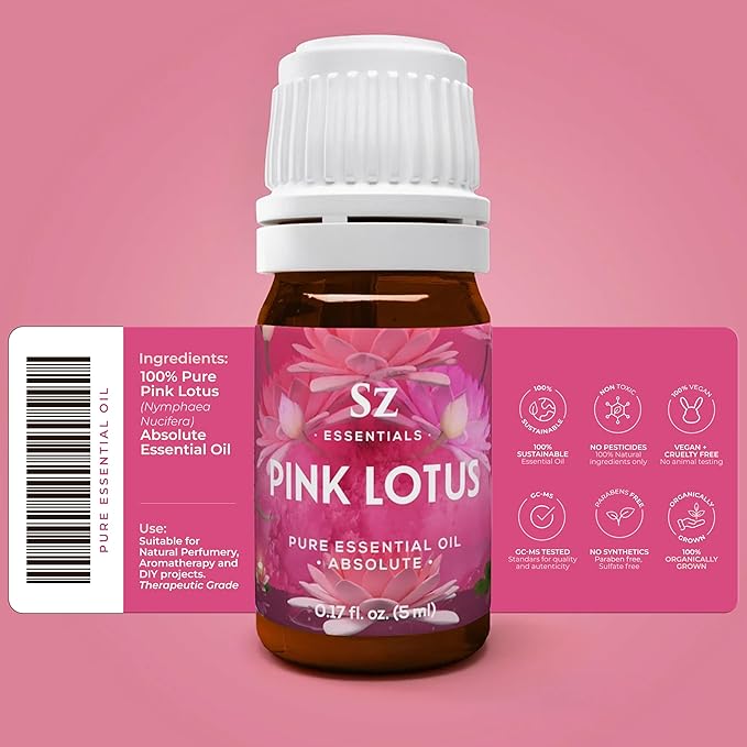 Pink Lotus 100% Pure, Essential Natural Oil - Extracted from Nymphaea Nucifera - Divine & Sweet Scent, with Exotic Floral Overtones - Therapeutic Grade & Vegan - 0.17oz (5ml)-Velvo Beauty