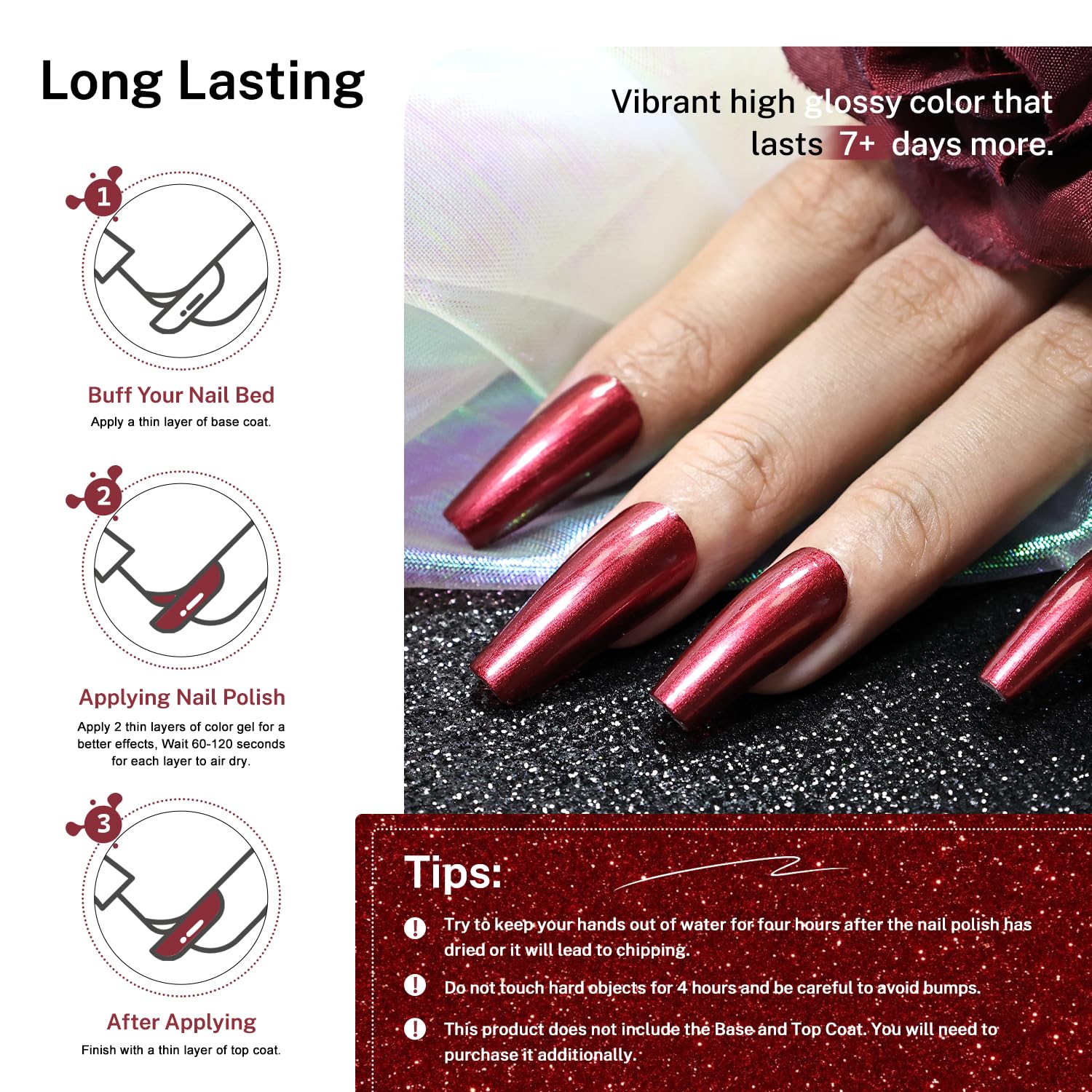 16.5ml Red Glitter Nail Polish Large Volume Quick Dry Nail Polish, Long Lasting Shine, Fingernail Toenail Nail Art DIY Home Travel Nail Art Gift-Velvo Beauty