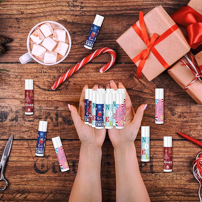 Sosation 80 Pcs Christmas Flavored Lip Balm Bulk Christmas Stocking Gift Set Holiday Celebrate Lip Balm Stick Beauty Care-Velvo Beauty