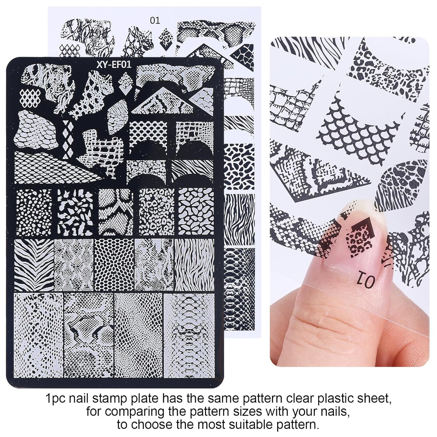 4pcs Snake Leopard Print Nail Stamping Plate Stencil with French Tip Nail Stamper Kit Reusable Salon Nail Set DIY Manicure Supplies Nail Art Tools-Velvo Beauty