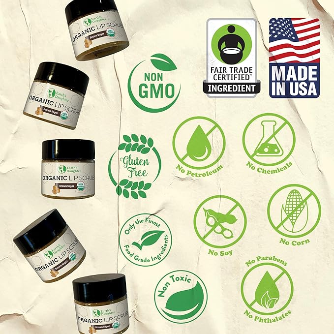 Organic Brown Sugar Lip Scrub – 0.7oz – USDA Organic Lip Exfoliator Scrub for Dry Lips - Fair Trade, Brown Sugar, Jojoba Oil, Beeswax, Coconut Oil - Lip Scrubber Exfoliator For Lip Care-Velvo Beauty