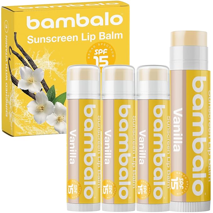 4-Pack Vanilla SPF 15 Lip Balm - Organic Ingredients, Broad Spectrum UVA/UVB Protection - Hydrating & Moisturizing, USA Made-Velvo Beauty