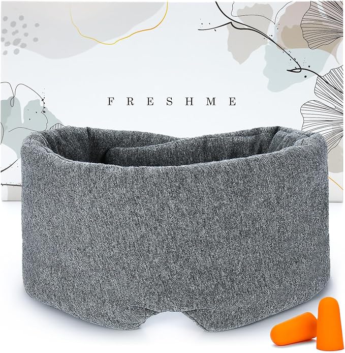 FRESHME Deluxe Cotton Sleep Mask Gift Set - 100% Blackout Large Comfortable Blindfold Adjustable Eye Mask Pillow in Gift Box for Men Women Side Sleeper Travel Meditation Airplane-Velvo Beauty