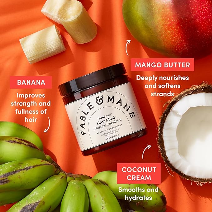 Fable & Mane Deep Moisture Repairing Hair Mask, For Frizzy, Dry, Damaged Hair. Treatment Repairs and Softens with Shea Butter and Coconut-Velvo Beauty