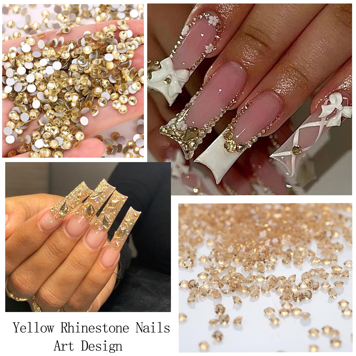 Nail Art Rhinestones with Glue Gel Flatback Nail Charms Luxurious Supplies Accessories Champagne Nails Gems Jewelry for Women Nails DIY Design Decoration,Champagne-Velvo Beauty