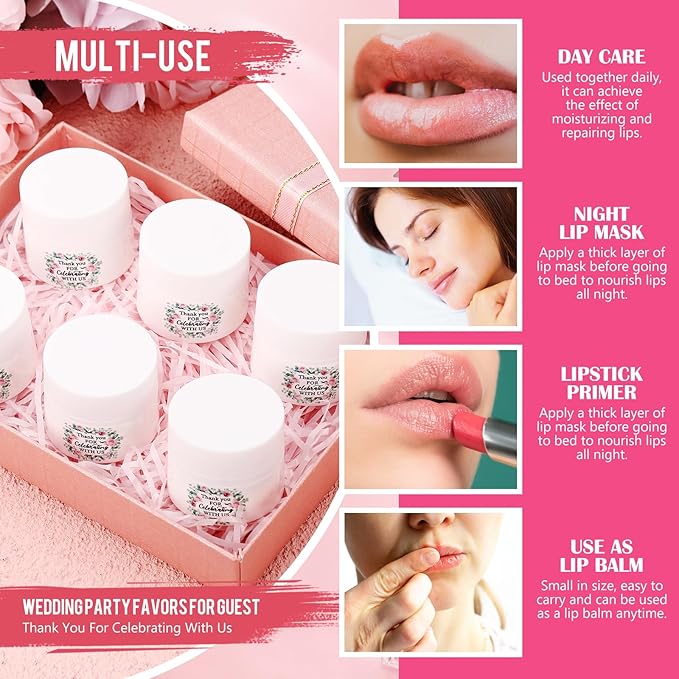 12 Pcs Thank You Lip Sleeping Mask Bulk Bridal Shower Gifts for Guests Thank You for Celebrating with Us Lip Mask Moisturize Nourish for Wedding Bridal Shower Favor Christmas Gift(Floral)-Velvo Beauty