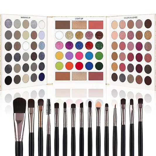 Black Grey Eyeshadow Makeup Palette + 15 Brushes Set, 86 Colors Matte Glitter Highly Pigmented Long Lasting Eye shadow, Blush, Contour, Highlighter All in One Make Up Kit for Halloween & Daily Use-Velvo Beauty