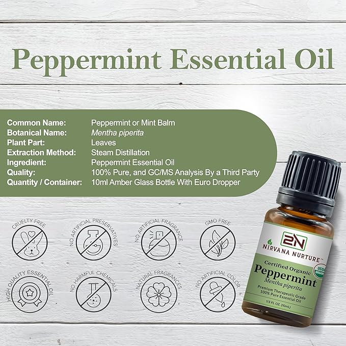 Peppermint Essential Oil USDA Certified Organic 100% Pure Premium Therapeutic Grade, Undiluted - Aromatherapy Diffuser for Calm and Relaxation, Skin Care, Hair Care-Velvo Beauty