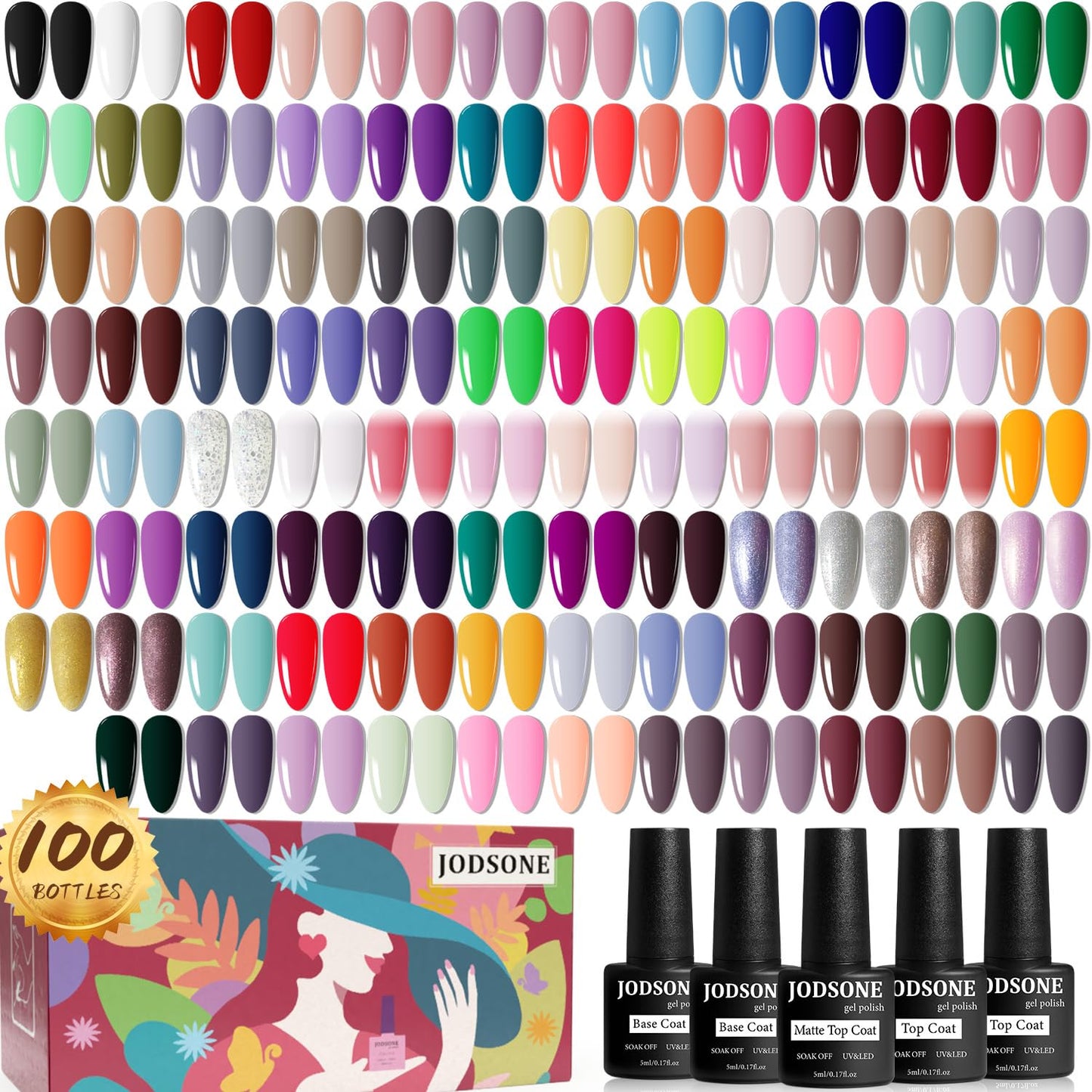 JODSONE 100 PCS (5 ml each) Gel Nail Polish Kit No Wipe Soak off Base Coat and Matte Glossy Top Coat Gel Polish Collections Gifts for Manicure Lovers-Velvo Beauty