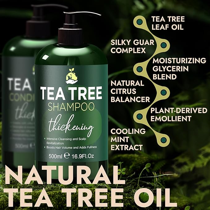 Tea Tree Shampoo & Conditioner Set | Thinning Hair Loss Treatments for Men and Women | Soothes Itchy Scalp & Dandruff | Boosts Hair Growth & Reduces Hair Loss | Sulfate & Paraben Free-Velvo Beauty