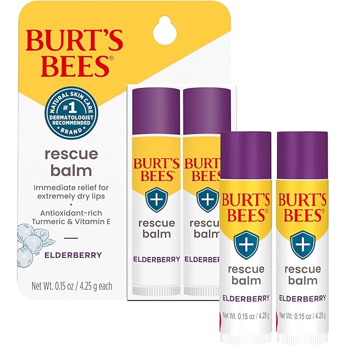 Burt's Bees Rescue Balm Elderberry Lip Balm, With Antioxidant-Rich Elderberry, Tint-Free, Natural Origin Lip Care, 2 Tubes, 0.15 oz.-Velvo Beauty