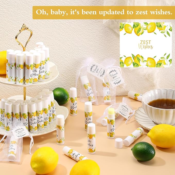Fumete 50 Pack Lemon Baby Shower Party Gifts Favors Bulk Lip Balms for Guests Boys Girls Neutral Gender Reveal Favors for Baby Shower Prizes Souvenirs Bags Stuffer Classroom Prizes-Velvo Beauty