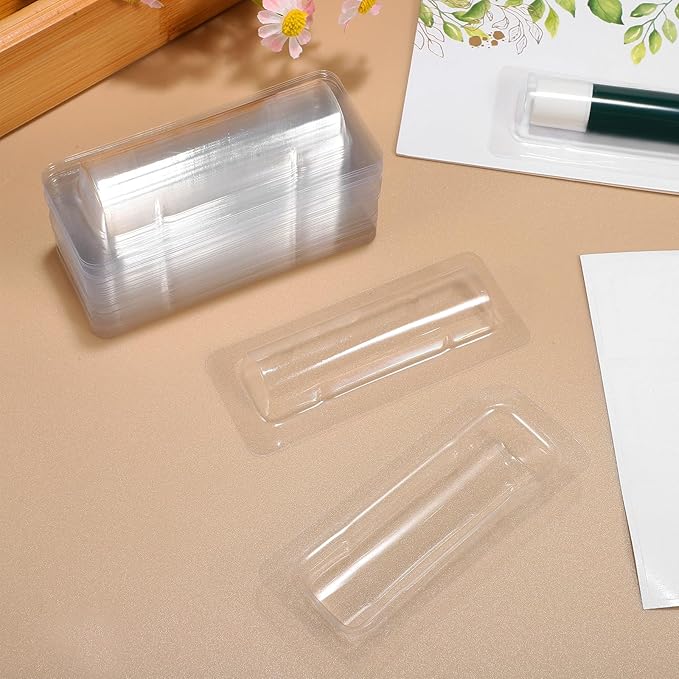 VILLCASE Lip Balm Pouches, 40pcs Plastic Lipstick Money Holder Clear Dome Lip Chap-Stick Money Cash Pounches, Lip Balm Cover for Gift Card DIY Crafts, Not Include Tape-Velvo Beauty