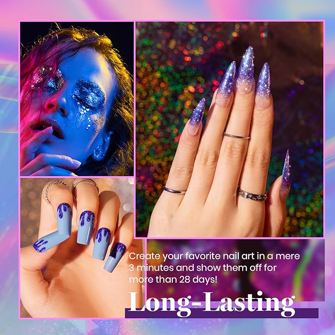 Beetles 20 Colors Gel Nail Polish Kit Midnight Euphoria Collection 23 Pcs Purple Blue Hot Pink Glitter Gel Polish Set Rainbow Soak off Uv Glossy & Matte Top Base Coat Gift for Women-Velvo Beauty