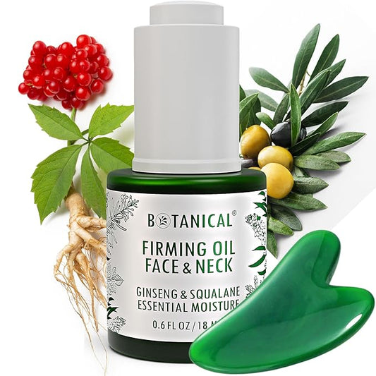 Botanical Face & Neck Firming Oil | Anti-Wrinkle Ginseng & Squalane Serum w/Gua Sha Lift Scraper | Organic, Pure, Natural Skincare (0.6 fl oz | 18 ml)-Velvo Beauty