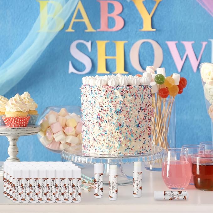 Loopeer 50 Pcs Lip Balm Gift Set Baby Shower Party Favors Natural Ingredients Beeswax lipsticks Gender Reveal Favors Gift Chapped Lips Care Products for Baby Kids Men Women and Children (Bear)-Velvo Beauty