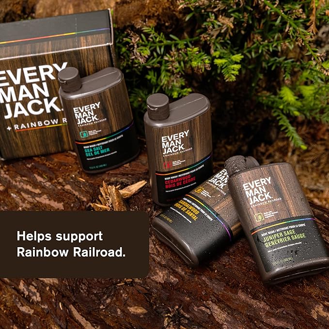 Every Man Jack Body Wash Variety Box - Includes Four Body Washes with Clean Ingredients & Incredible Scents - Round Out His Routine with Sandalwood, Cedarwood, Juniper Sage, & Sea Salt Body Washes-Velvo Beauty