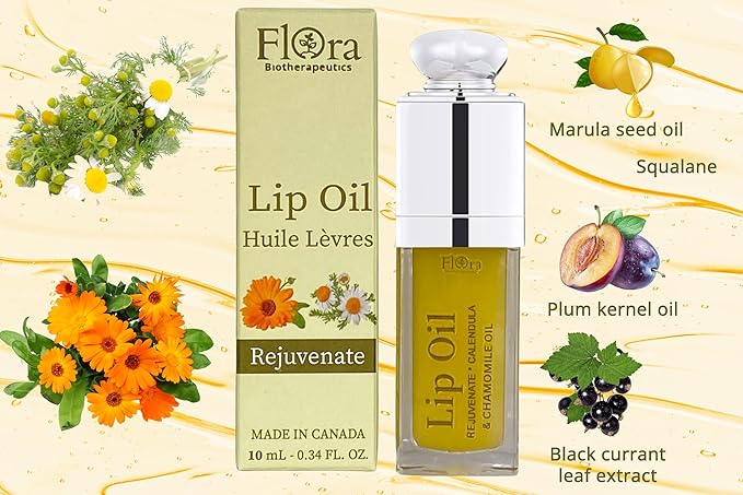 Flora Calendula & Chamomile Lip Oil | Organic, Plant-Based | Rejuvenate | 10 ml | Made in Canada-Velvo Beauty