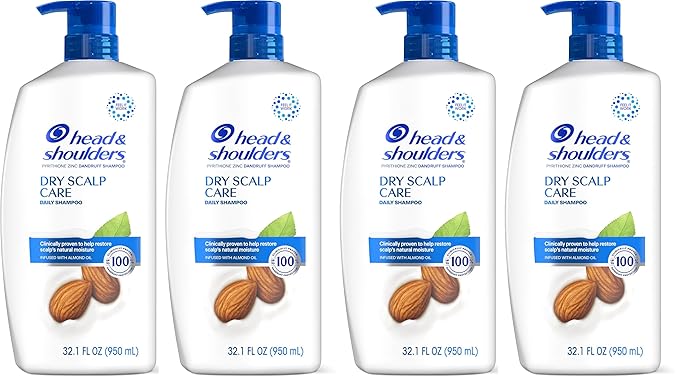 Head and Shoulders Shampoo, Daily-Use Anti-Dandruff Paraben Free Treatment, Dry Scalp Care with Almond Oil, 32.1 fl oz, Twin Pack (Pack of 2)-Velvo Beauty