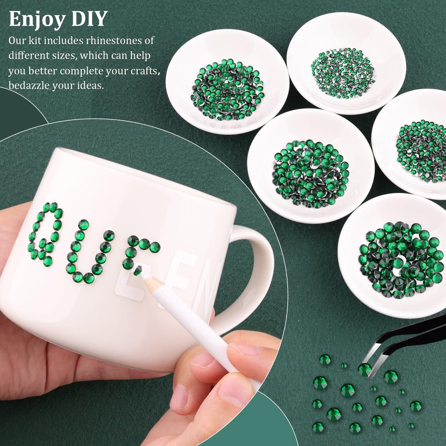 Resin Rhinestones for Crafting with B7000 Jewelry Glue, 2 Boxes Dark Green Flatback Crystals with 3Pcs 10ml Glue for Bedazzling Crafts DIY Nail Art Makeup，Non Hotfix Gems for Clothing Shoes-Velvo Beauty