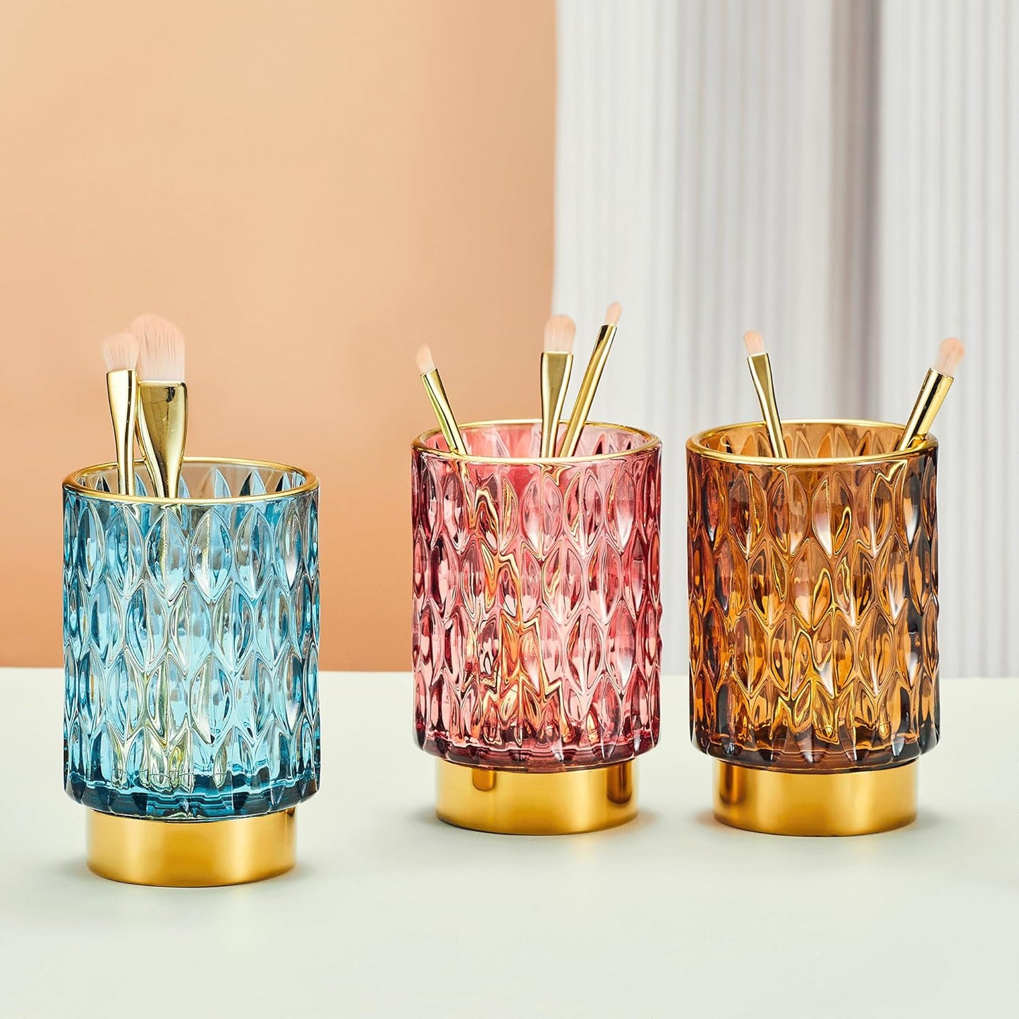 Makeup Brush Holder Organizer,Toothbrush Holders,Desk Pen Pencil Holder,Multifunctional Vintage Glass Brush Cup（A39-3-US）-Velvo Beauty