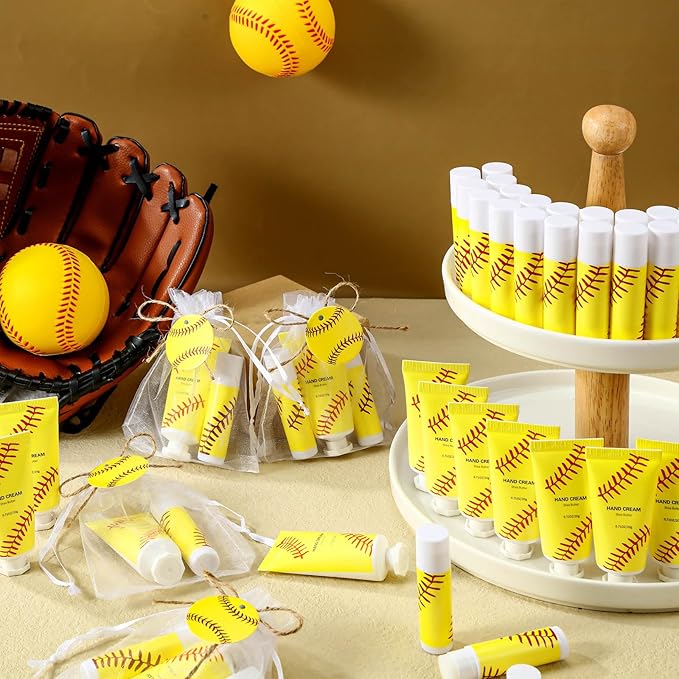 144 Pcs Softball Lip Balm Hand Cream Set Softball Accessories Softball Party Favors Including 36 Softball Lip Balm 36 Moisturizing Hand Cream 36 Bags 36 Softball Cards and Ropes for Kids Gifts-Velvo Beauty