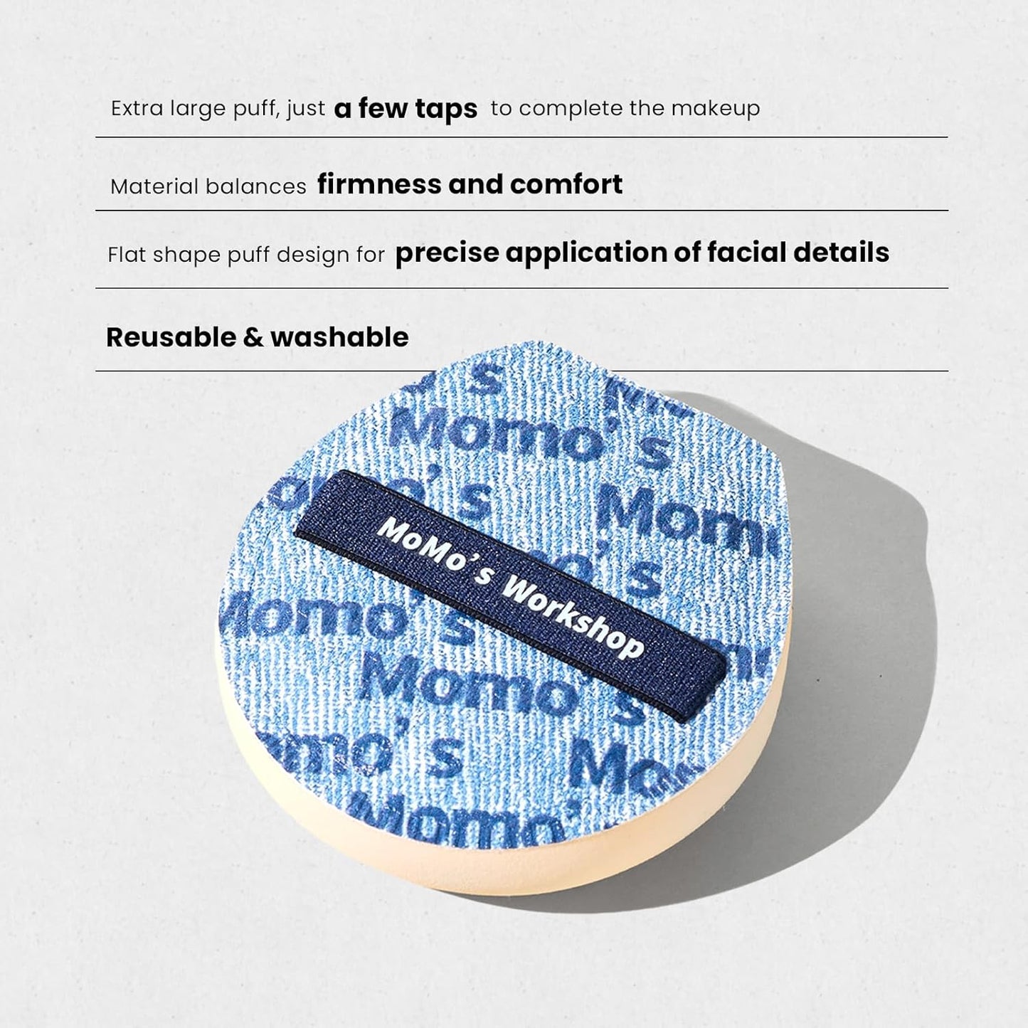 Momo's Workshop Makeup Sponge for Foundation, Soft Makeup Blending Puff Reusable, Foundation Puff for Natural Finish & Long-lasting 1PCS Blue-Velvo Beauty