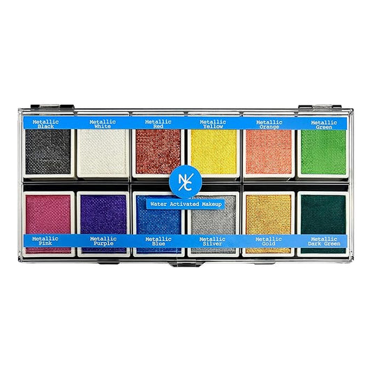 Metallic 12-Color Palette - Luxurious Water-Activated Makeup for Face & Body - Shimmering Shades for SFX, Cosplay, Theater, Film & TV Makeup Artists-Velvo Beauty