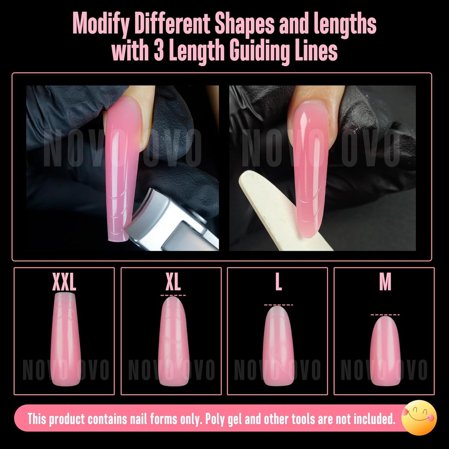 Tapered Square (Sculpted) Nail Dual Forms for Poly Gel Extension with Guiding Line Inside, XL XXL Reusable Full Cover Acrylic Builder Hard Gel Polygel Molds x 15 sizes 150 Pcs-Velvo Beauty