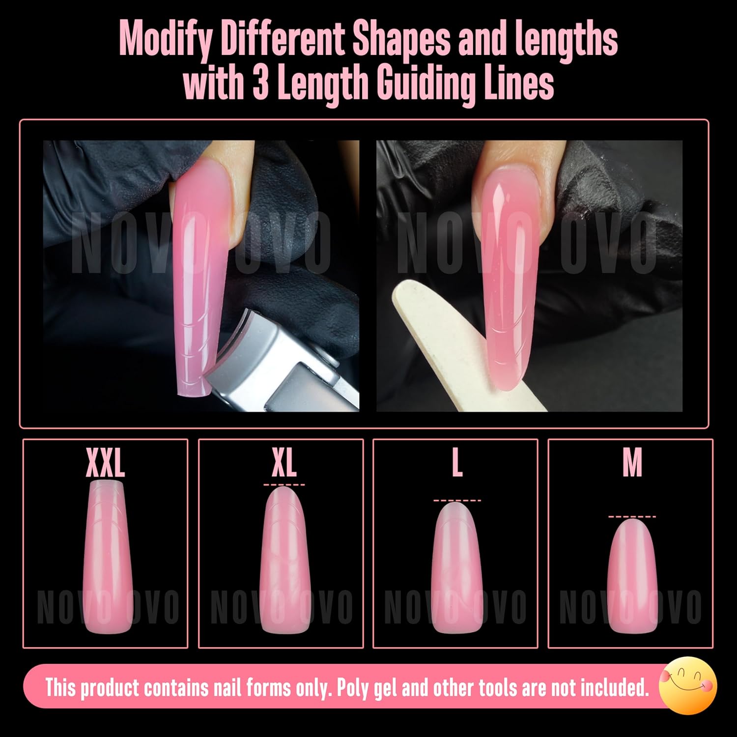 Tapered Square (Sculpted) Nail Dual Forms for Poly Gel Extension with Guiding Line Inside, XL XXL Reusable Full Cover Acrylic Builder Hard Gel Polygel Molds x 15 sizes 150 Pcs-Velvo Beauty