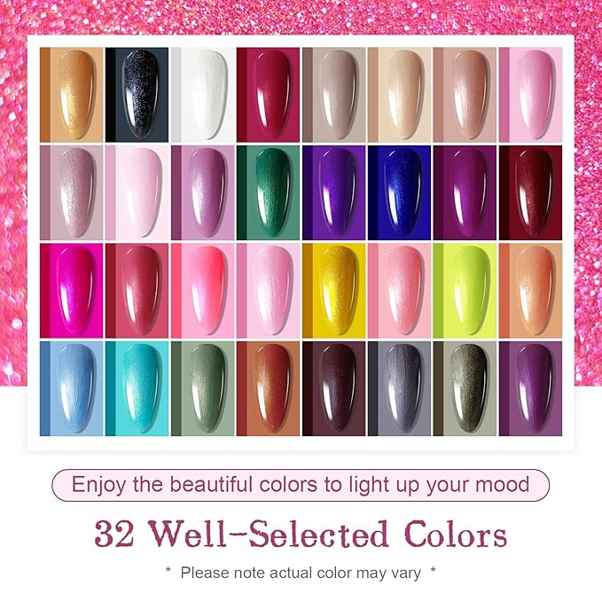 JODSONE Gel Nail Polish Starter Set Ribbon Glitter Summer Light Winter Dark Glossy 36-Piece Multi-color Gel Nail Polish Set-Velvo Beauty