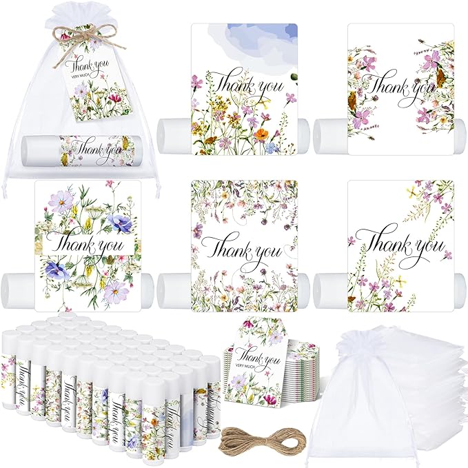 50 Set Employee Appreciation Gifts Bulk Baby Shower Favors Lip Balms Bulk Thank You Gifts Wedding Bridal Shower Bachelorette Gifts Prizes for Guests Women Teacher Coworker Nurse(Wildflower)-Velvo Beauty