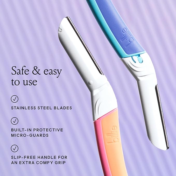 Billie - Dermaplane Starter Kit - Reusable Handle + 3 Refill Blades - Remove Facial Hair + Perfectly Shape Brows - Dermatologist-Approved - Malibu-Velvo Beauty