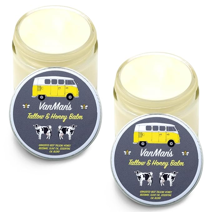 Vanman's Tallow and Honey Balm (2 Pack) - Tallow Face Moisturizer with Pure Grass-Fed/Finished Beef Tallow for Skin and Essential Oils, Organic Raw Honey and Beeswax, Cold Pressed Olive Oil - 2.5 oz-Velvo Beauty