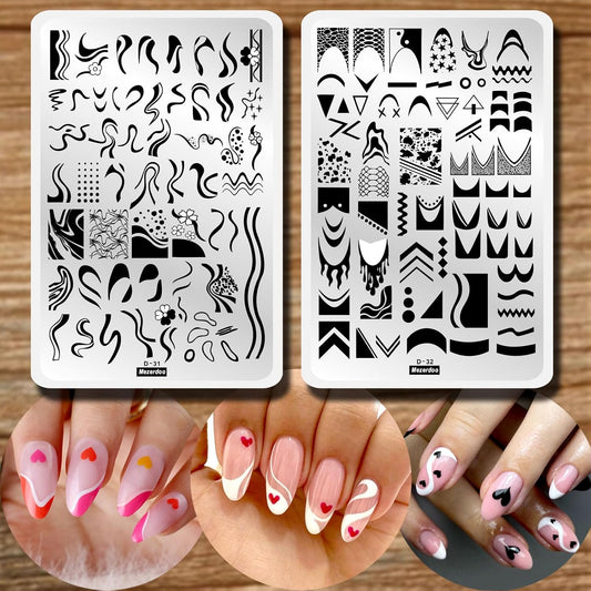 Swirl French Line Nail Stamping Plates French Tip Nail Stamp Plate Geometric Wave Stripes Snake Flower Nail Art Stamper Stencils Printing Template 2pcs Large Stainless Steel Nail Art Tools 14.5×9.5cm-Velvo Beauty