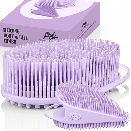 Avilana Silicone Body Scrubber – Gentle Shower Brush & Loofah Alternative- Food Grade & Lab Tested – Fast-Drying, Hygienic, BPA-Free Silicone Body Gentle Exfoliator (Lavender, Body & Face)-Velvo Beauty