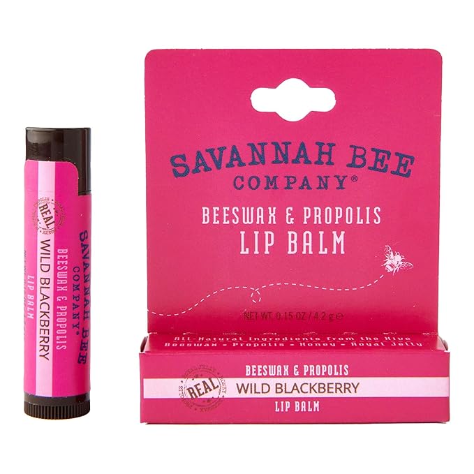 Savannah Bee Lip Balm Hanger 0.15 oz - Invigorating Mint Flavor - Natural Ingredients for Supple, Soft Lips - Convenient Hanger Design (.15 Oz, Wild Blackberry)-Velvo Beauty