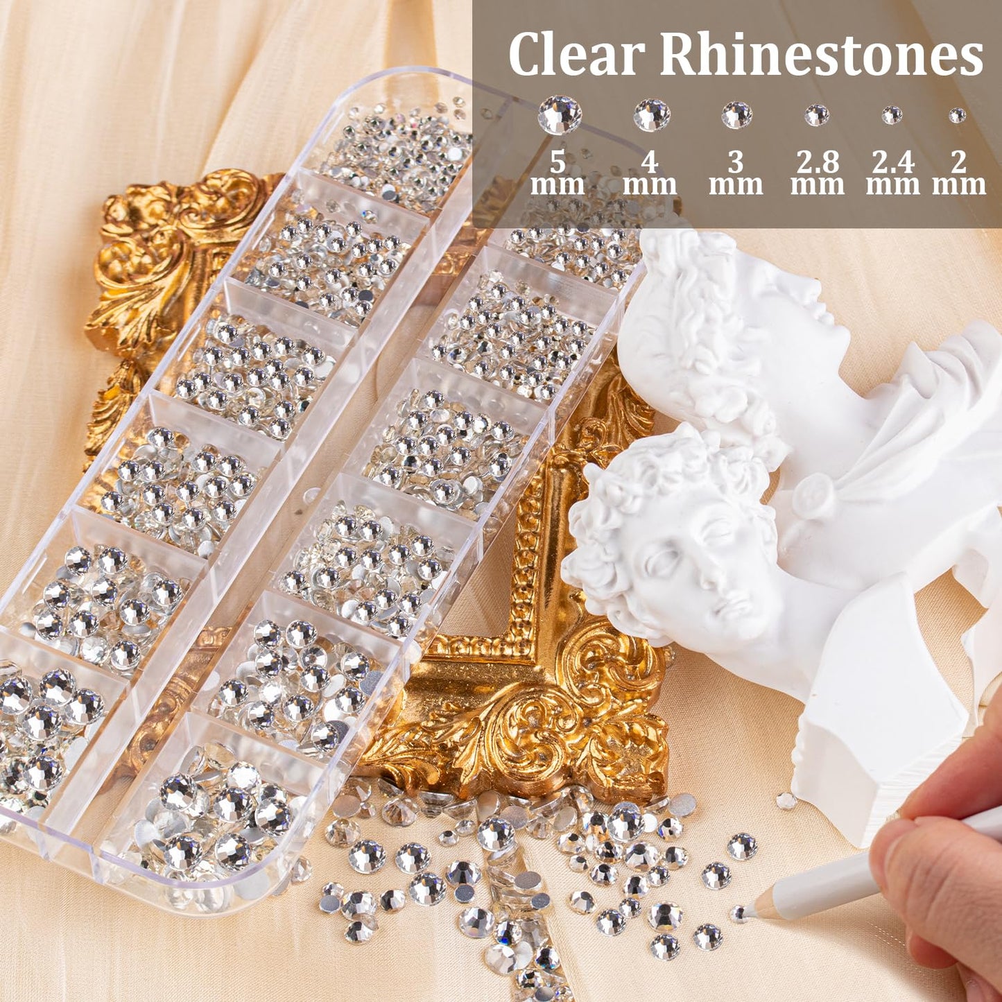 4500pcs Face Gems for Makeup with Glue, 2-5mm Round Glass Crystal AB + Clear + Mixed Color Chameleon Rhinestones & 4 Colors Cosmetic Chunky Glitter with Dotting Tools, Jewels for Make-up, Nail Art-Velvo Beauty