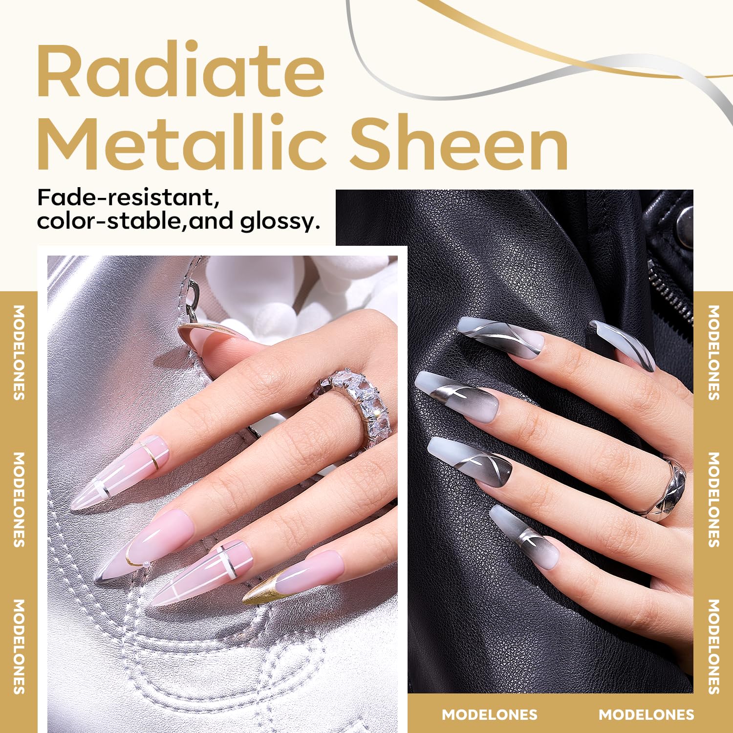 modelones Metallic Gold Silver Gel Liner Nail Polish 2 Pcs Chrome Mirror 3D Effect Nail Art Polish Bronze Thin Brush For Swirl Soak Off French Tip DIY Salon Nail Glue Manicure Gift For Women Girls-Velvo Beauty