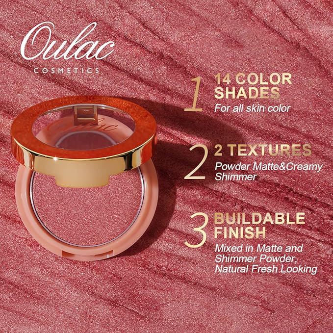 Oulac Shimmer Blush Makeup| 2 in 1 Powdery Blush & Highlighter| Pigmented&Blendable | Shape & Highlight Face| Vegan & Cruelty-Free| 4.8g F02 Love Potion-Velvo Beauty