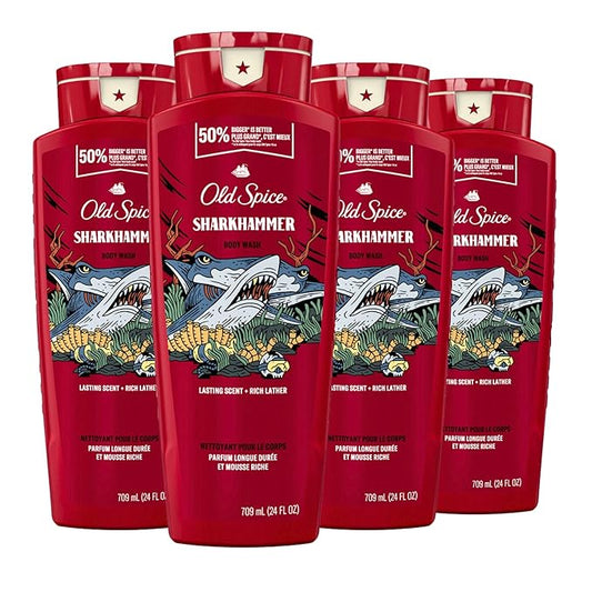 Old Spice Body Wash for Men, Sharkhammer, Long Lasting Lather, 24 fl oz (Pack of 4)-Velvo Beauty