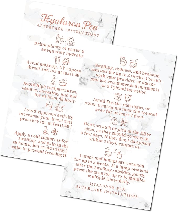 100 Pack - Premium Hyaluron Pen Lip Filler Aftercare Instructions Card 2 x 3.5" Accessories Supplies Kit Care - HP21A100_N-Velvo Beauty