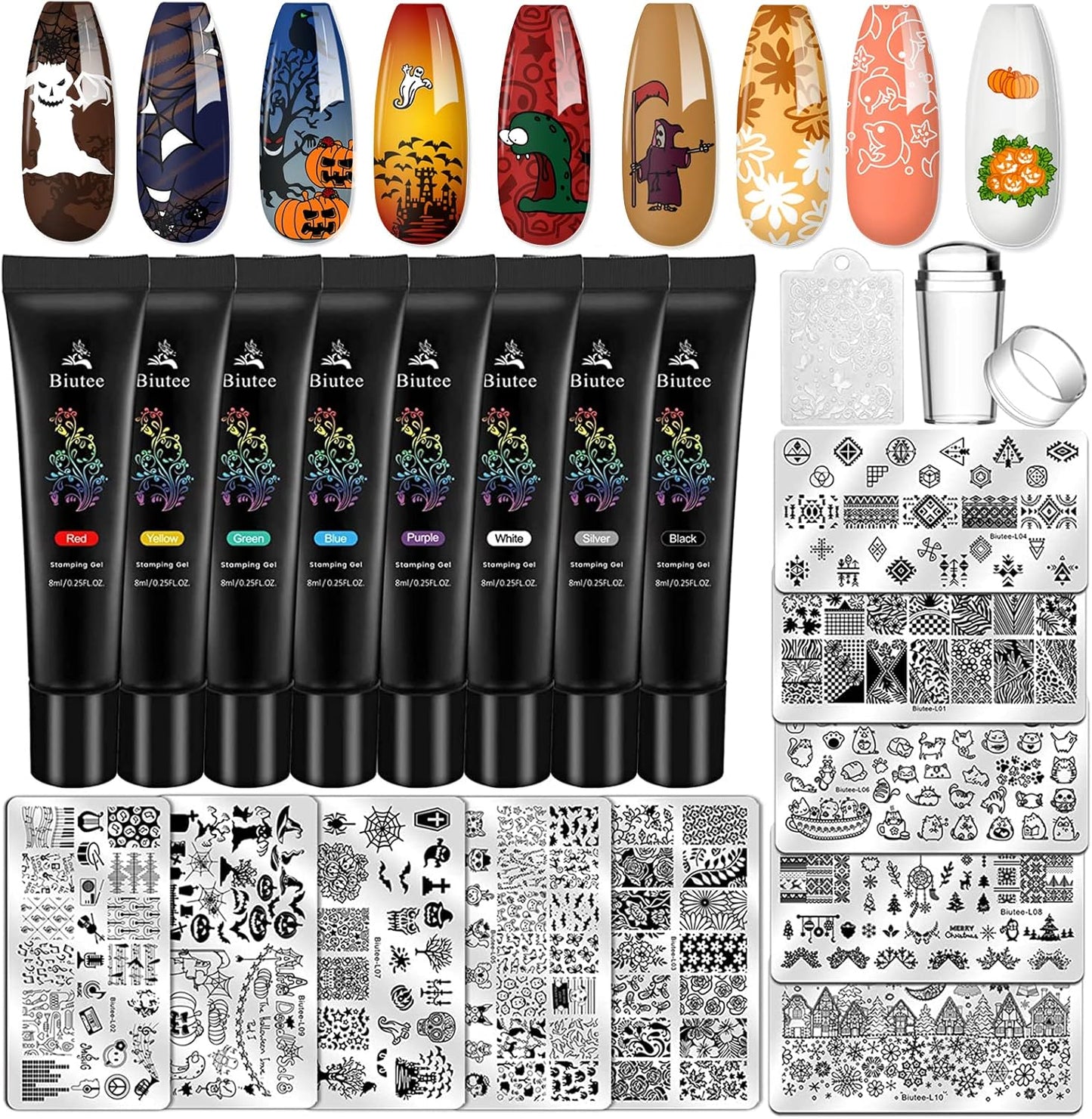 Biutee Nail Stamping Plates set 8 pcs Nail stamping polish gel 10pcs Templates with stamper Nail Art Plates set Valentine Nail Plates animal flower Rose design-Velvo Beauty