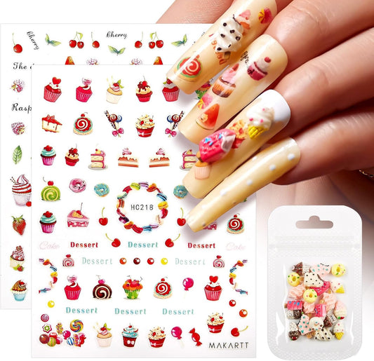Makartt Nail Decorating Kit, 10pcs Designer Nail Stickers, Cute Dessert Nail Art Decor for DIY Manicure, Salon Accessories for Creative Nails Designs-Velvo Beauty