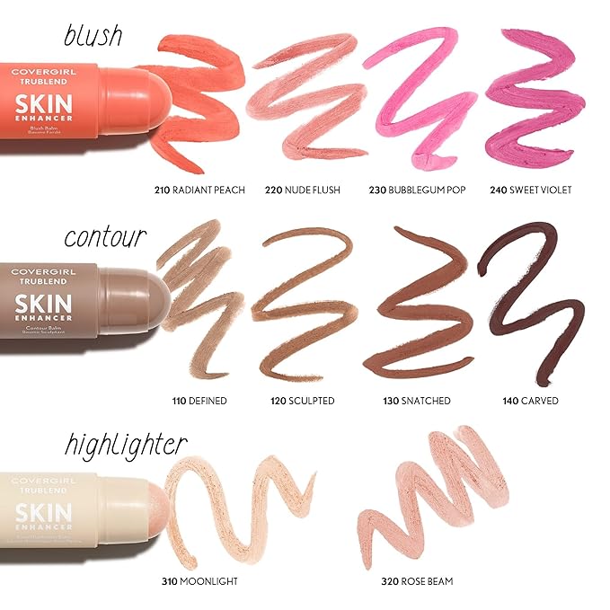 CoverGirl Trublend Skin Enhancer Contour Stick Balm, 140 Carved, Vegan Formula, Easy to Use, Glides on Effortlessly, Non-Greasy, Doesn't Crease, 0.21oz-Velvo Beauty